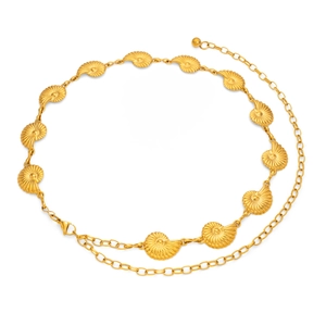 18k gold plated stainless steel waist chain with spiral seashell pendants and adjustable clasp