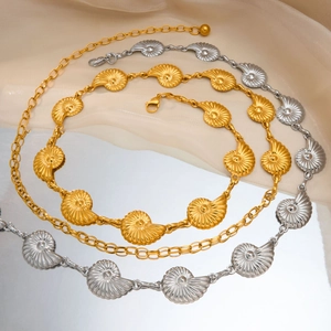 Adjustable 18k gold plated stainless steel sea shell chain necklace for summer vacation