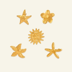 Pendientes de Botón de Acero Inoxidable Estilo Océano Estrella de Mar Sol Flor Oro Plata Galvanizado Joyería de Verano Mujer