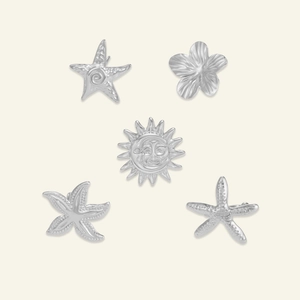 Set de 5 pendientes de acero inoxidable plateado de 18K con motivos de sol y estrella