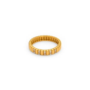 18k vergulde roestvrijstalen ring met geribbelde textuur en ingelegde zirkoniasteentjes
