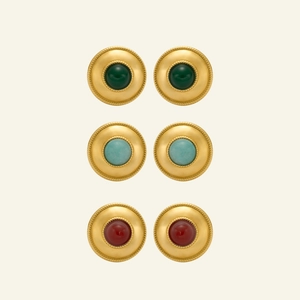 Retro 18k gold plated titanium hoop earrings set with lapis and turquoise stones