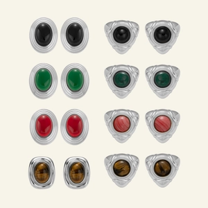 Set aus acht Vintage-Böhmen-Ohrringen mit verschiedenen bunten Edelstein-Inlays