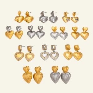Vintage 18K Verguld Roestvrij Staal Hart Hanger Oorbellen Tweekleurige Goud Zilver Pave Hart Oorbellen Voor Dames