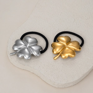 Stainless Steel Four Leaf Clover Hair Tie Gold Silver Plated High Elastic Ponytail Holder Lucky Shamrock Hair Accessory