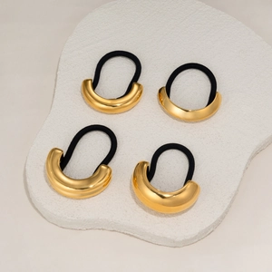 Chouchou Géométrique en Acier Inoxydable Plaqué Or pour Femmes Porte-Queue de Cheval Minimaliste Occidental Haute Élastique