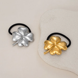 Lucky four-leaf clover stainless steel elastic hair ties in gold and silver finish