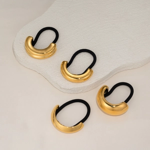 Lot de 4 élastiques à cheveux en forme de U plaqués or 18k avec bandes noires élastiques