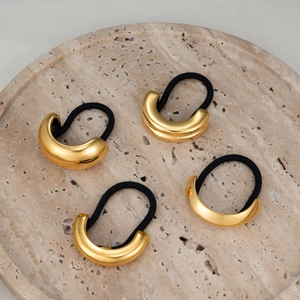 Lot de 4 élastiques à cheveux géométriques en acier doré avec chouchou noir élégant