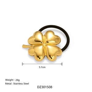 Polished 18k gold plated clover stainless steel hair tie for elegant ponytail styles