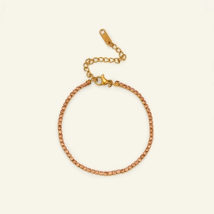 18k vergoldetes 2mm Tennisarmband mit pfirsichfarbenen Strasssteinen und Karabiner