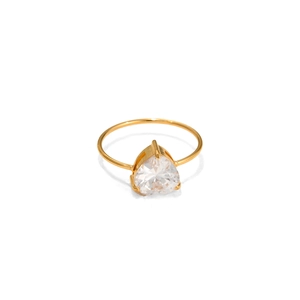 Minimalist 18k gold plated titanium ring with a large heart-cut clear cubic zirconia
