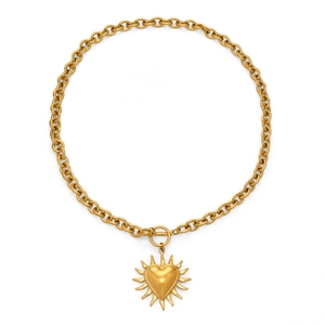 Collana in acciaio inossidabile placcato oro 18k con ciondolo a sole e cuore su catena