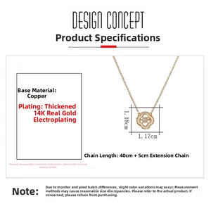 Détail du collier trèfle plaqué or 14K avec nacre et spécifications techniques du produit