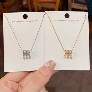 Elegante Koperen Strass Cilinder Hanger Ketting Voor Vrouwen Mode Kwastje Sleutelbeen Ketting Licht Luxe Sieraden Accessoires