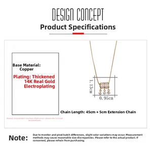 Detail van 14K vergulde koperen ketting met zirkoon hanger en 45cm ketting afmeting