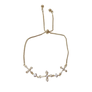 Elegant gold adjustable chain bracelet with three sparkling zircon cross pendants