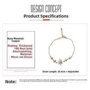 Détail du bracelet étoile en cuivre plaqué or 14K avec zircons micro-incrustés