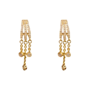 Pendientes de borla dorados elegantes con tres filas de circonitas micro-pave
