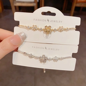 Elegant Cherry Blossom Sakura Adjustable Pull Chain Bracelet Copper Zirconia Gold Silver Plated Flower Jewelry For Women