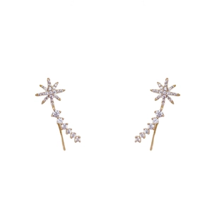 Elegant gold star stud earrings with sparkling crystals and curved tassel design for women