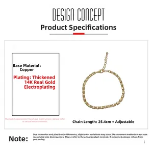 Adjustable 14K gold plated copper bracelet detail with 25.4cm length dimension view