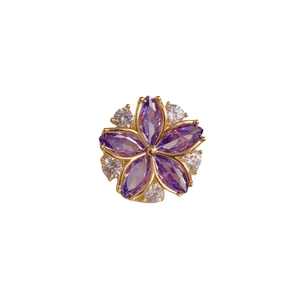 Elegante goldene Blumenstecker mit lila Kristallen im Marquise-Schliff und Zirkonia