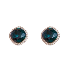 Boucles d'oreilles halo carrées plaquées or avec cristal vert et zircon blanc