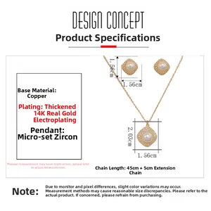 Detail of 14K gold plated rhombus jewelry set with pearls and micro-set zircons