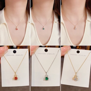 Damen Neuer Chinesischer Stil Hulu Anhänger Halskette Kupfer Echtes Gold Galvanisiert Zirkonia Schleife Halskette Schmuck