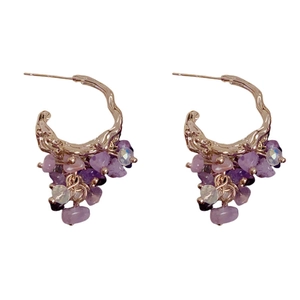 Fashion geometric grape cluster drop earrings with purple stones and rose gold frames