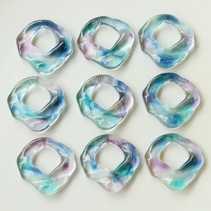 Irregular Hollow Circle Resin Pendant DIY Jewelry Making Accessories Dreamy Colorful Ink Wash Marbling Charm For Earrings