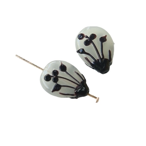 Artistic teardrop glass beads with ink flower patterns for DIY jewelry making