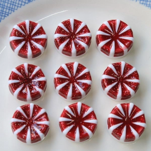 Rot Weiß Gestreifte Harz Minzbonbon Flatback Charms Mit Glitzer Für DIY Schmuckherstellung Weihnachts Haarschmuck Handwerk