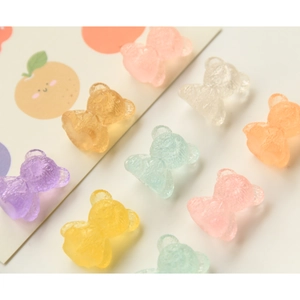 Cute candy-colored resin 3D bear charms with matte finish for DIY jewelry and hair accessories