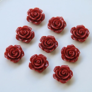 Set de 9 rosas rojas de resina vintage para joyería DIY y accesorios para el cabello