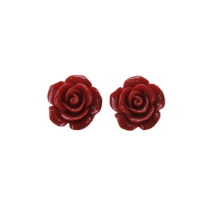 Pendientes de resina con forma de rosa roja de estilo vintage francés en fondo blanco
