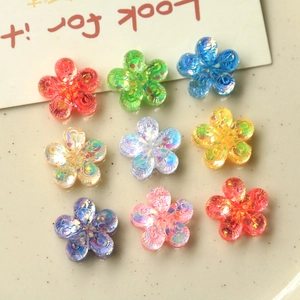 Colorful resin flower beads with glitter finish for DIY jewelry and crafts making