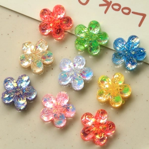 Colorful resin flower beads with glitter finish for DIY accessories and jewelry making