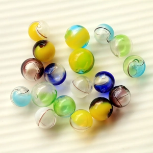 Colorful 16mm gradient striped glass beads with spiral textures for DIY jewelry crafting
