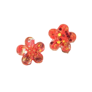 Sparkling five-petal resin flower charm with red and gold sequins for jewelry DIY