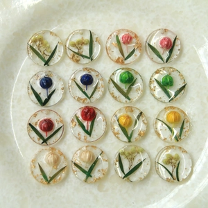 Pendentifs ronds en résine transparente avec fleurs séchées et feuille d'or pour bijoux