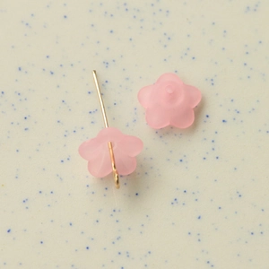 Close-up of pink frosted resin bellflower charms for DIY jewelry making and crafts