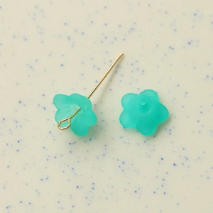 Macro detail of translucent frosted mint green resin flower beads for DIY jewelry making