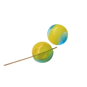 16mm yellow and blue gradient striped glass swirl beads with gold metal pin for DIY jewelry