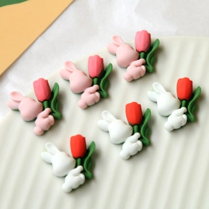 Cute 3D resin rabbit and tulip charms for DIY phone cases and hair accessories
