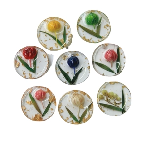 Pendentifs ronds en résine faits main avec feuilles d'or et fleurs séchées pour bijoux DIY