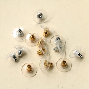 Food grade gold and silver earring backs with transparent plastic safety disc pads