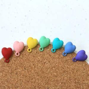 Rainbow matte heart pendants for DIY earrings in seven vibrant colors with hanging loops