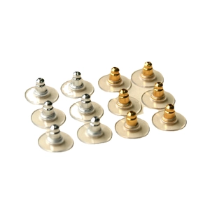 Food-grade silicone and metal disk earring backs in gold and silver finish